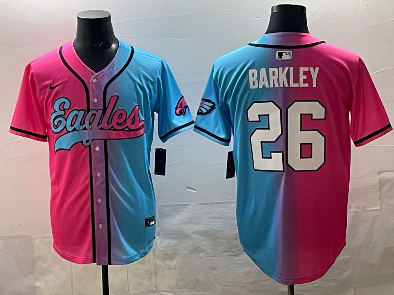 Men 2025 Philadelphia Eagles #26 Barkley Blue pink Nike Limited NFL Jersey style 01
